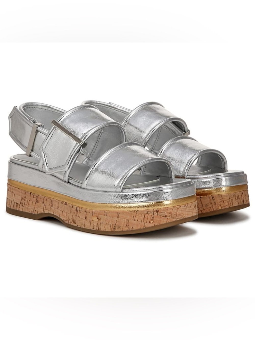 Franco Sarto Silver Metallic Cork-Platform Sandals